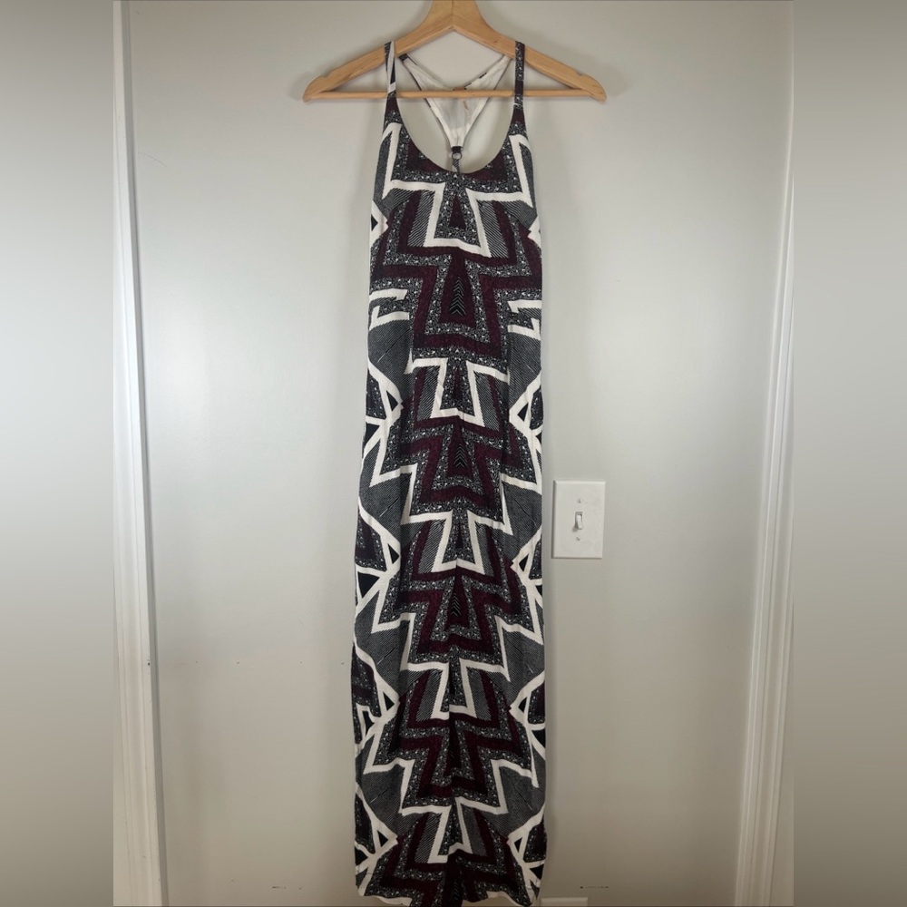 Free People Geometric Print Maxi Dress in Black, White, Burgundy